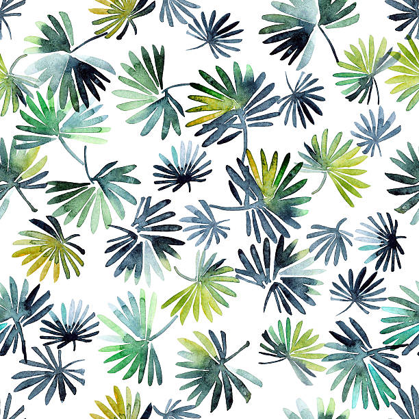 Watercolor leaves pattern Watercolor painted trees foliage. Leafy seamless pattern. rabbit brush stock illustrations