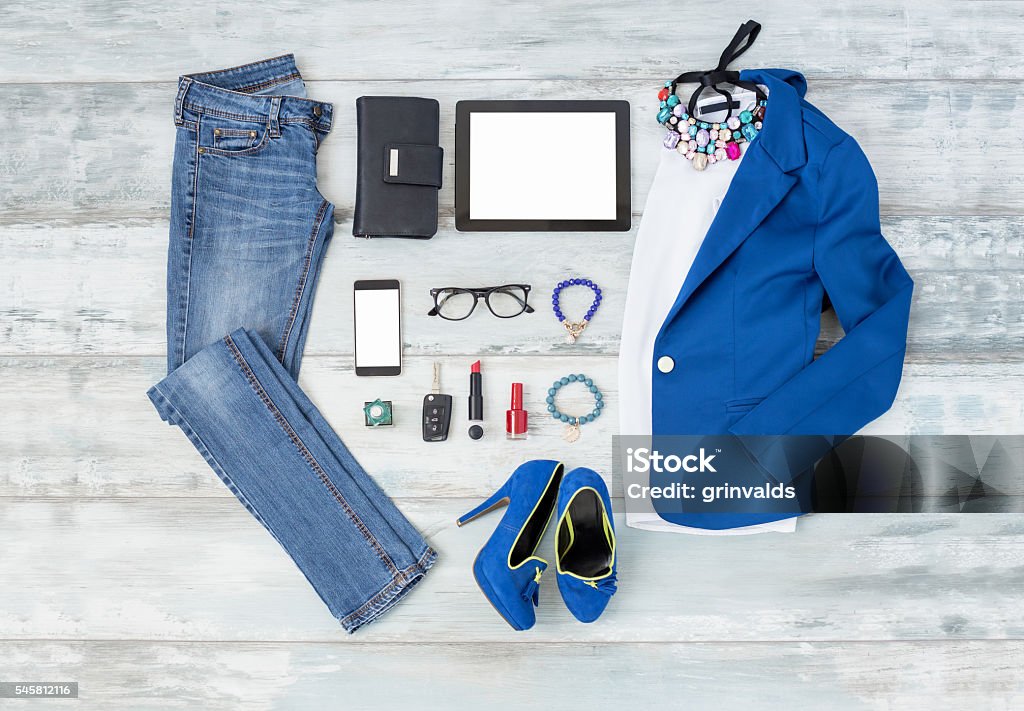 Casual and stylish choathing setup for women Blue Stock Photo