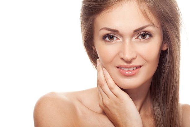 istock Beautiful smiling woman portrait on white background 545812230