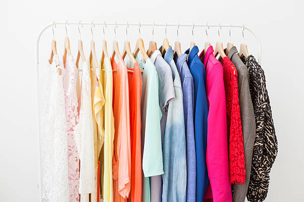 clothes on the rack - adult variation boutique occupation imagens e fotografias de stock