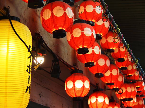 Red lanterns of a Japanese-style bar stock photo