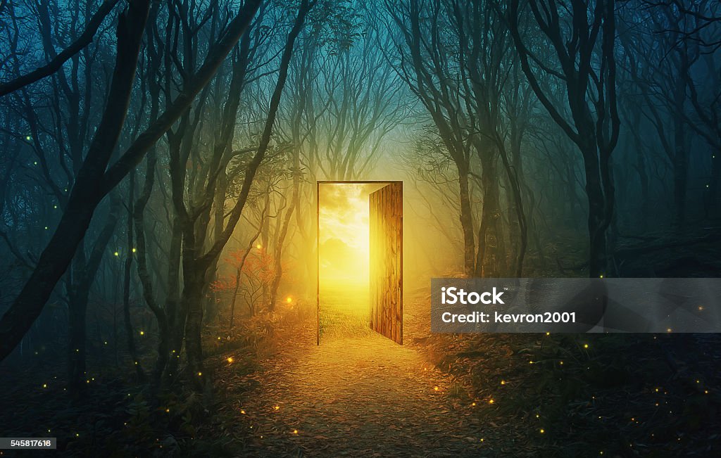 Tür im Wald - Lizenzfrei Fantasiewelt Stock-Foto