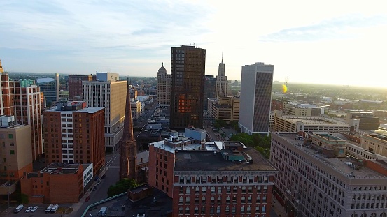 Aerial of Buffalo NY at Sunrise