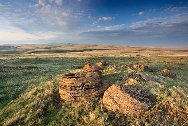 Concretions at Red Rock Coulee With Beautiful Prairie Sky