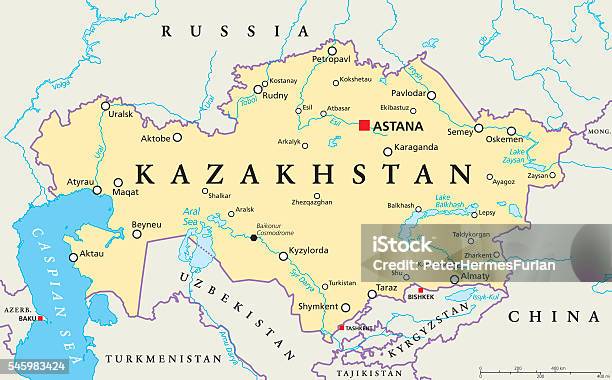 Kazakhstan Political Map Stock Illustration - Download Image Now - Kazakhstan, Map, Baikonur