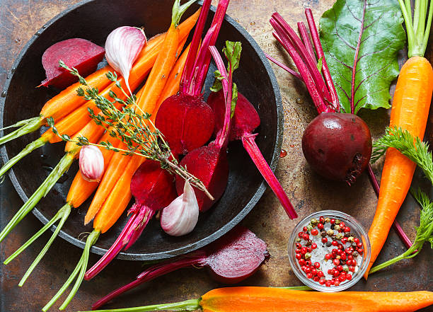 istock Beetroot and carrots. Fresh raw vegetables on the baking tray 545986164