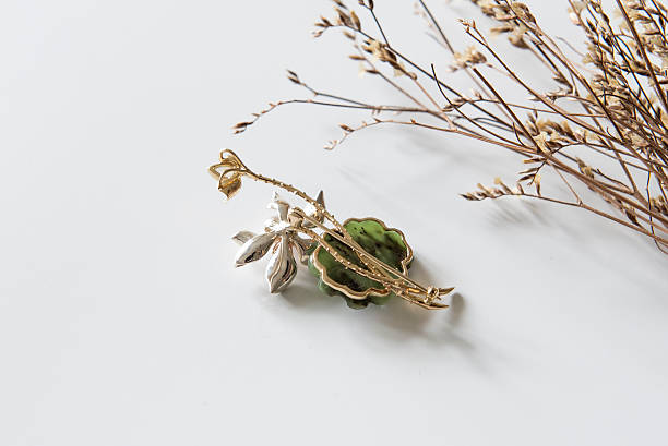 istock Jade jewelry brooch, white background 545986426