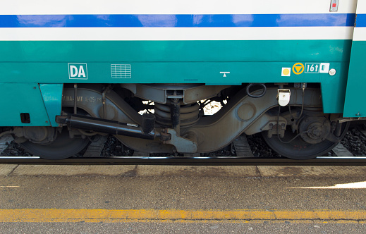details of the wheels of a modern train. technology concept