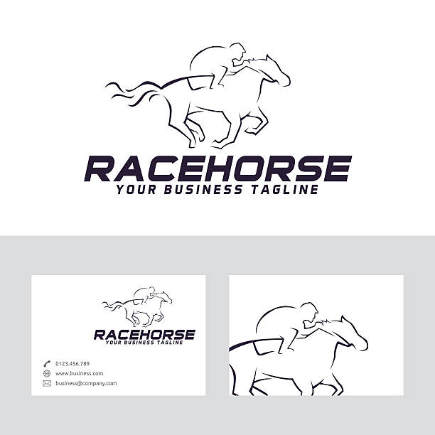 illustrazioni stock, clip art, cartoni animati e icone di tendenza di logo vettoriale del cavallo da corsa - steeplechasing