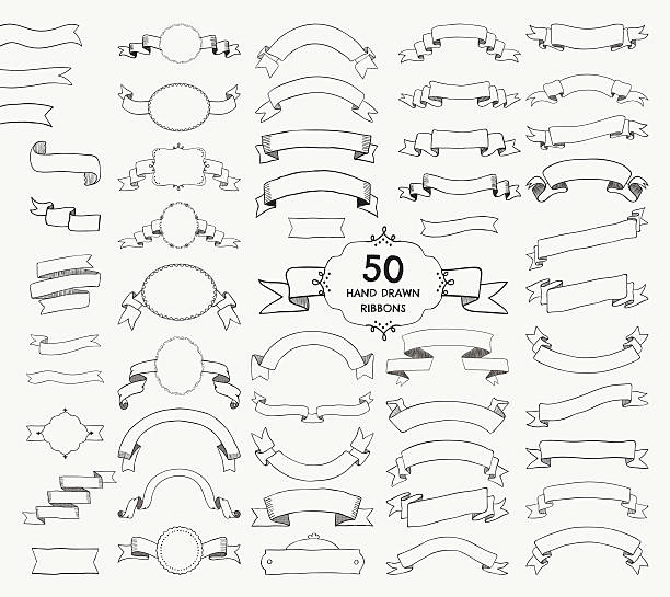 Fifty Vector Black Hand Drawn Ribbons, Banners, Frames vector art illustration