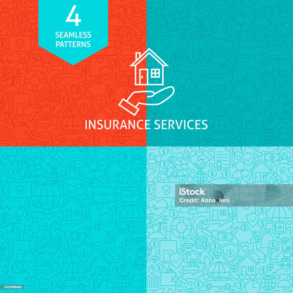 Design Line Insurance Thin Line Art Insurance Services Pattern Set Stock Illustration ...