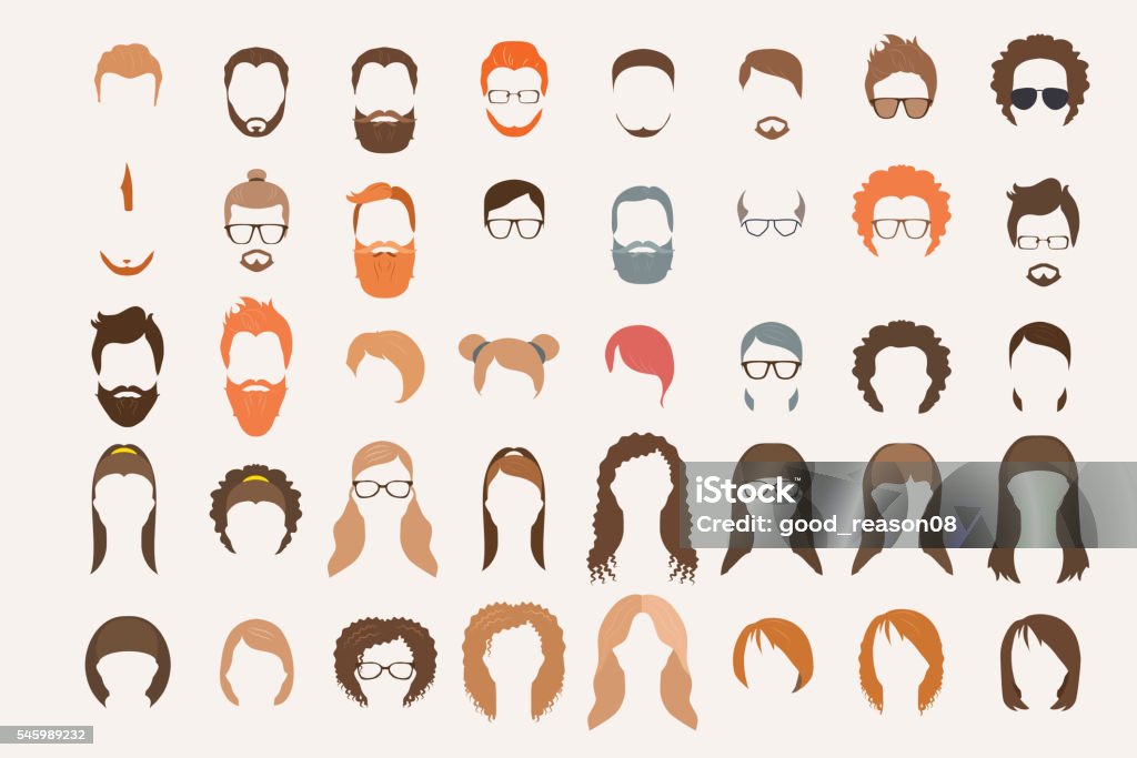 Set of icons. Hearstyle and beards. Hairstyle stock vector