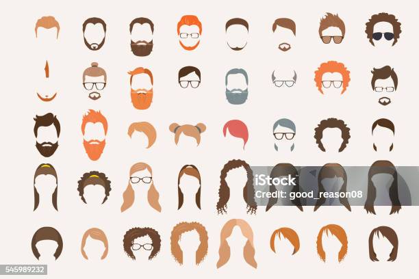 Set Of Icons Hearstyle And Beards Stock Illustration - Download Image Now - Hairstyle, Men, Women