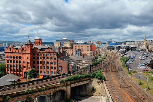 Newcastle upon Tyne, England-June 30, 2016: View of Newcastle from Newcastle Castle over to Newcastle Central Station.