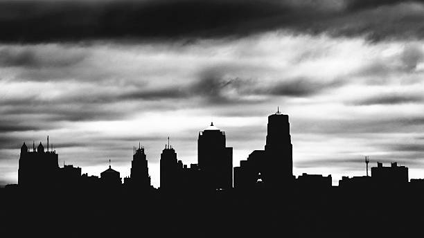 St Louis downtown buildings, stormy weather.
