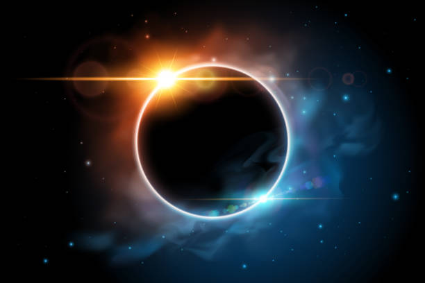 ilustrações de stock, clip art, desenhos animados e ícones de space with planet illustration - eclipse