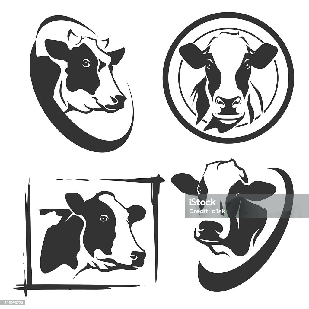 Cow head labels set Cow head labels set in vector Cow stock vector