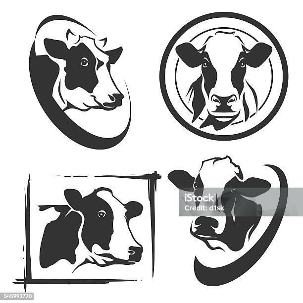 Cow Head Labels Set Stock Illustration - Download Image Now - Cow, Illustration, In Silhouette