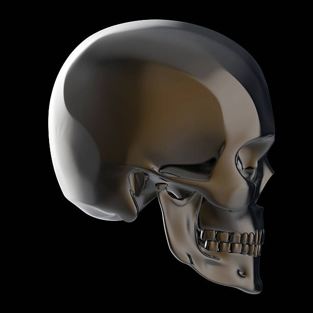 istock dark shiny polished metal skull render isolated on black background 545994054