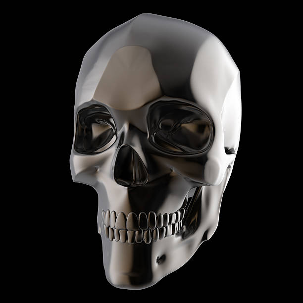 istock dark shiny polished metal skull render isolated on black background 545994080