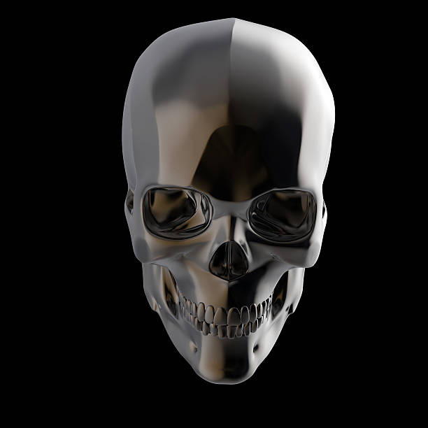 istock dark shiny polished metal skull render isolated on black background 545994106