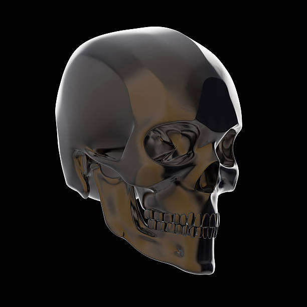 istock dark shiny polished metal skull render isolated on black background 545994158