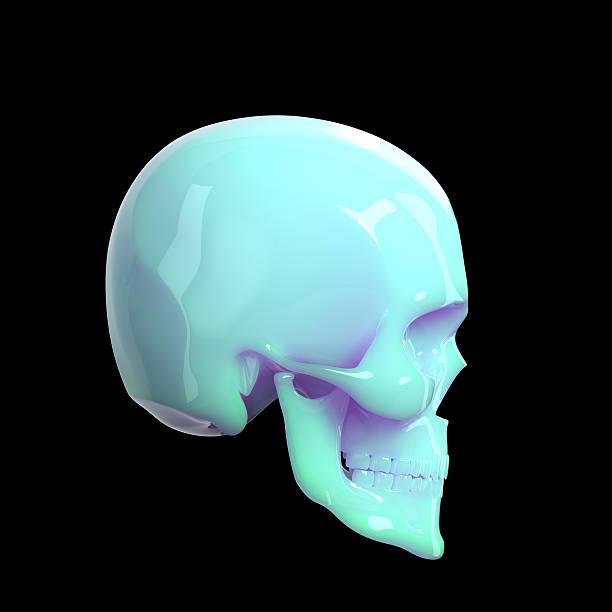 istock shiny glossy dark glass skul render isolated on black background 545994804