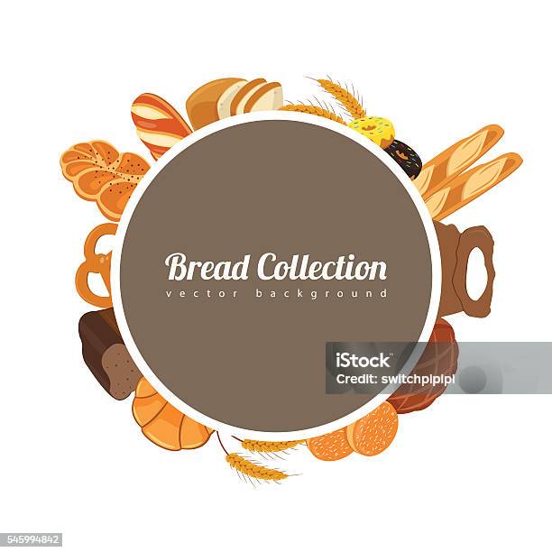 Round Label With Bread Food Background With Bread Icons Vector Stock