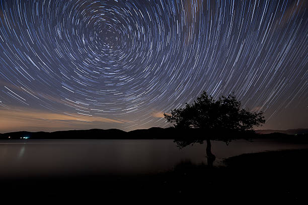 istock Star trails over the lake 545995798