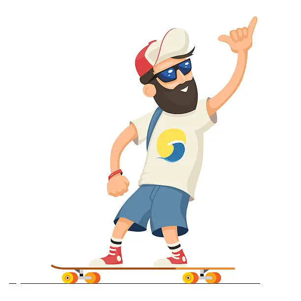 Vector illustration of Man riding longboard