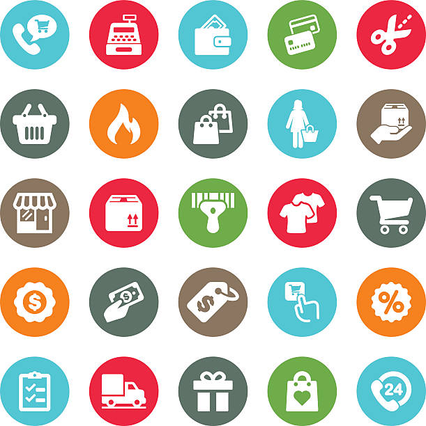 ilustrações, clipart, desenhos animados e ícones de ícones do shopping center circle color harmony | eps10 - price tag label gift tag symbol