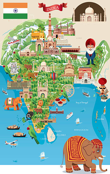 мультяшный карта индии - india map cartoon cartography stock illustrations