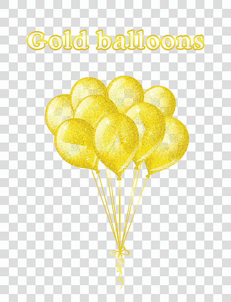 złote przezroczyste balony - single line multi colored bright yellow stock illustrations