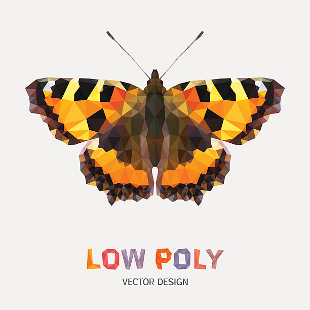Low poly design of butterfly. Vector mosaic pattern Low poly design of butterfly. Aglais Urticae. Vector mosaic pattern small tortoiseshell butterfly stock illustrations