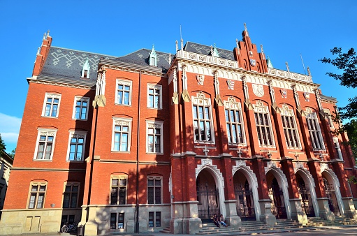 Krakow, Poland - July 5, 2016: Jagiellon University at end of school year, Collegium Novum, Krakow, Poland
