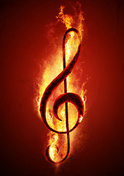 música quente - treble clef music fire musical symbol imagens e fotografias de stock