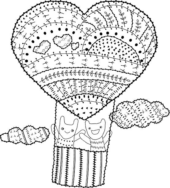 Adult Coloring Page Heartshaped Hot Air Balloon Stock Illustration