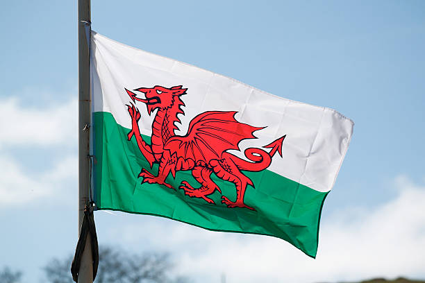flaga narodowego walii flying in the wind, llandudno, walia, wielka brytania - welsh flag welsh culture flag green zdjęcia i obrazy z banku zdjęć