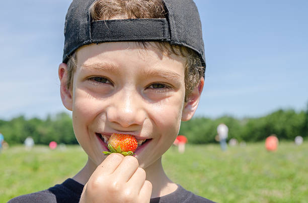 istock Close-up on boy eating strawberry outside 546008944