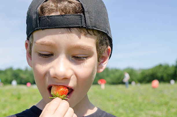 istock Close-up on boy eating strawberry outside 546008962