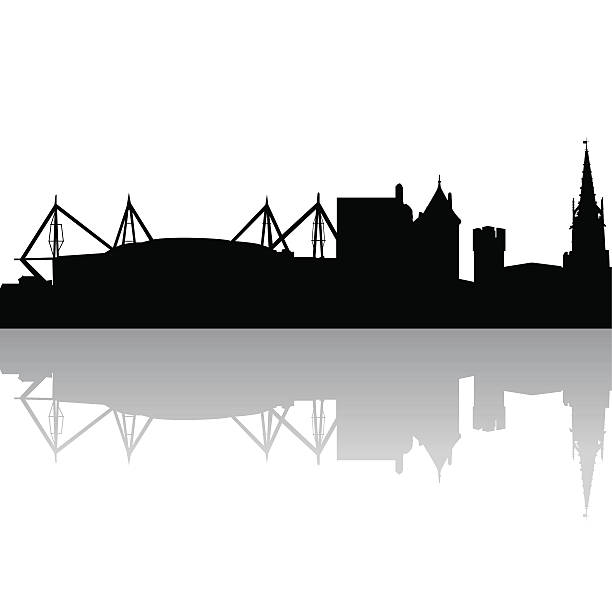 Vector silhouette of Cardiff. UK Black silhouette skyline of Cardiff. UK. Vector illustration cardiff wales stock illustrations