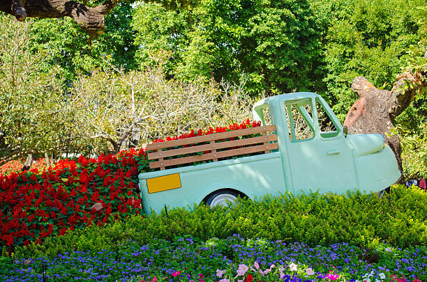 flowers truck in garden