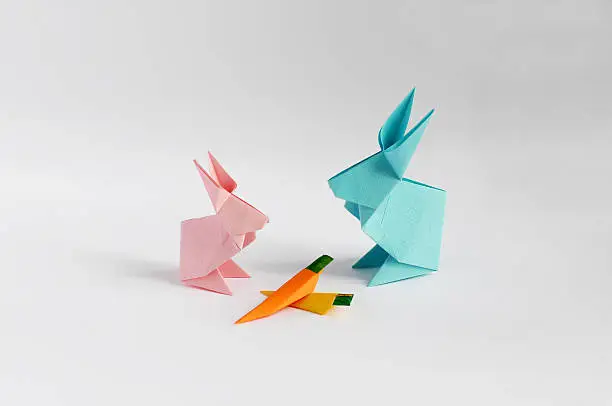 Pair of Origami Bunny with Carrot