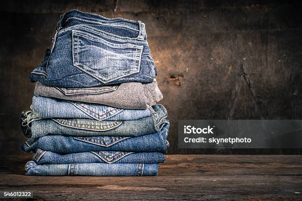 Jeans Stack Vintage Stock Photo - Download Image Now - Jeans, Stack, Denim