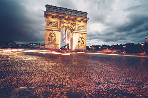 Arc de Triomphe in the Paris night.