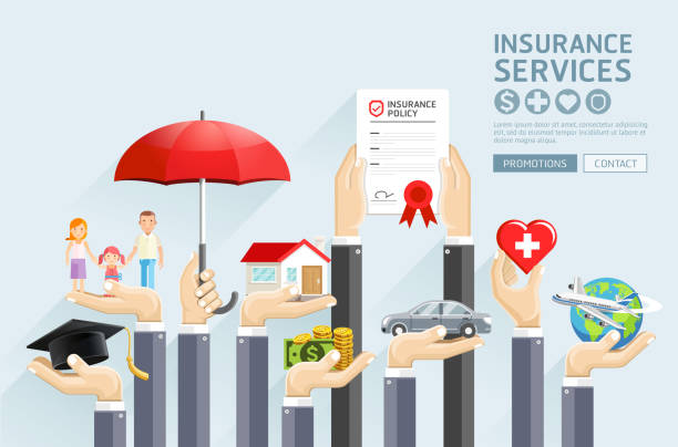 ilustraciones, imágenes clip art, dibujos animados e iconos de stock de servicios de manos de seguros. - insurance