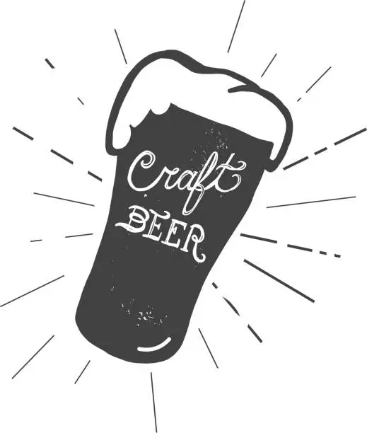 Vector illustration of Craft beer glass label hand lettering design