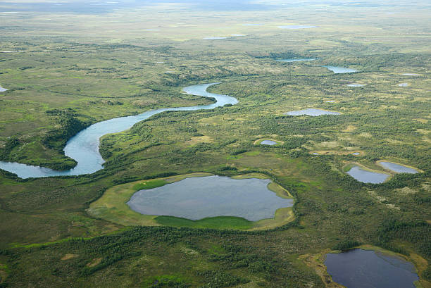 alaska aerial view - katmai peninsula imagens e fotografias de stock