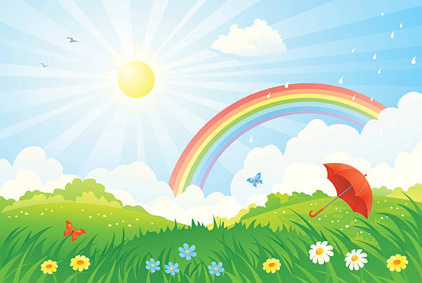 słońca po deszczu  - rainbow multi colored sun sunlight stock illustrations