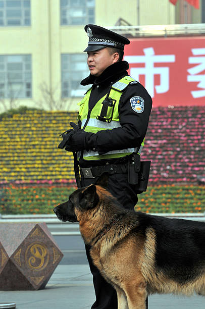 la policía china y su perro - protest editorial people travel locations fotografías e imágenes de stock